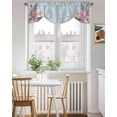thumbnail image 3 of Lavender Pink Rose Tie Up Valances Curtain, Leaf Pastoral Flower Blue Board Kitchen Valances for Windows Decor, Rod Pocket Short Curtains Set for Bedroom/Bathroom, 54"x18", 3 of 9