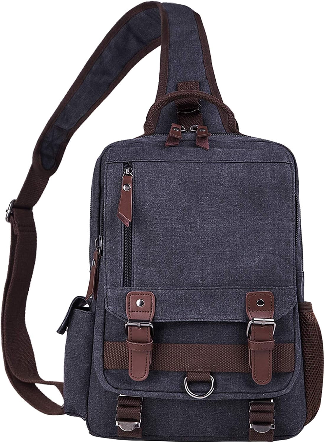 Canvas Cross Body Messenger Bag for Men Women Sling Shouler Backpack Travel Rucksack Black-Large