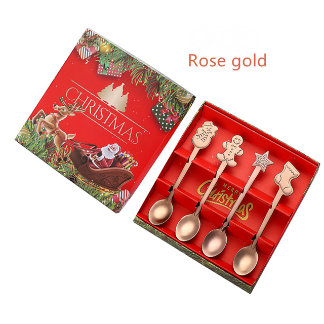 Juego de 4 cucharas de Latte Macchiato de 5.0 in, para tartas, postres, helados, cucharas pequeñas creativas de Navidad, cucharas largas para cócteles y postres, acero inoxidable pulido, aptas para lavavajillas (oro rosa) Kuyhfg Sin marca