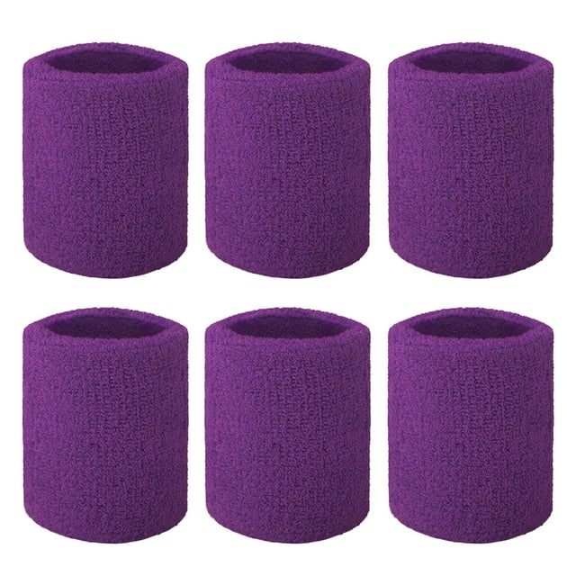 GOGO Bracelet de Poignet en Tissu Éponge de Coton Athlétique, 6 Pcs, 2 Tailles - Violet - 3 Pouces