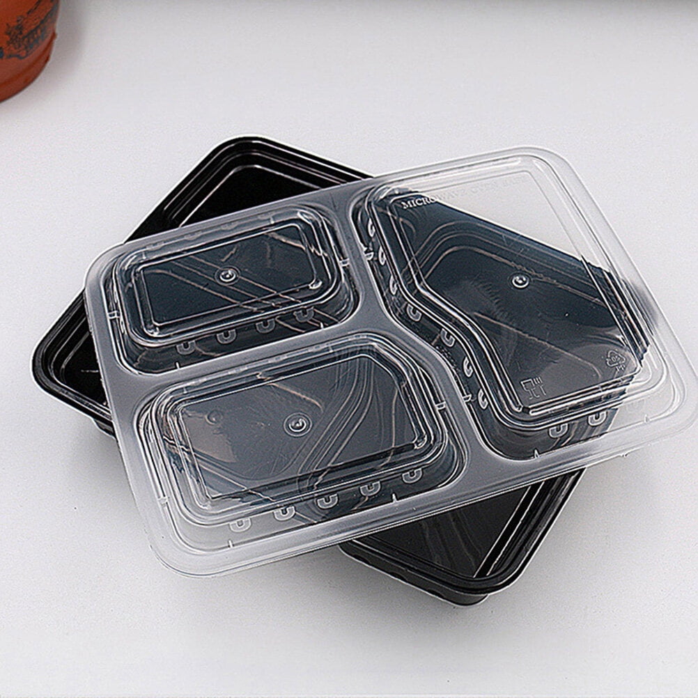 Eco-Friendly Meal Prep Containers 3 Compartment [150-Case 8x8x3] Disposable  to go Clamshell Food Containers Secure Snap Hinged Lid, Microwave Safe Take  Out Lunch Boxes, Made from Renewable Materials [Black] - A World