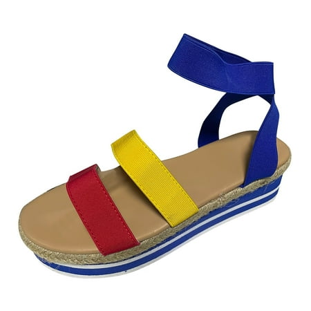 

Mackneog Women s Summer Elastic Band Wedges Weave Beach Open Toe Breathable Sandals Shoes Gift on Clearance