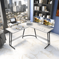 thumbnail image 2 of Vineego Modern L-Shaped Computer Desk with Monitor Stand, White, 2 of 8