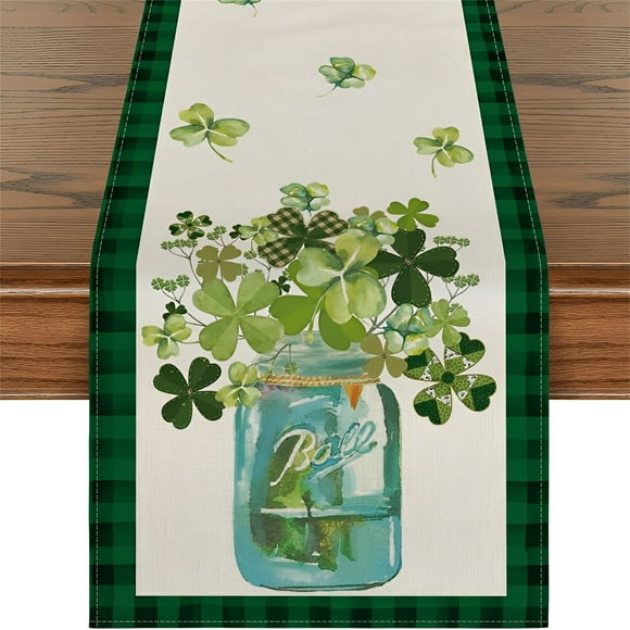 St Patricks Day Decorations, St Patricks Day Accessories Luc-ky Sham-rock Table Runner For St Patricks Day Decorations 72 Inch Irish Cover Spring Green Holiday Home Kitchen Centerpiece Decor