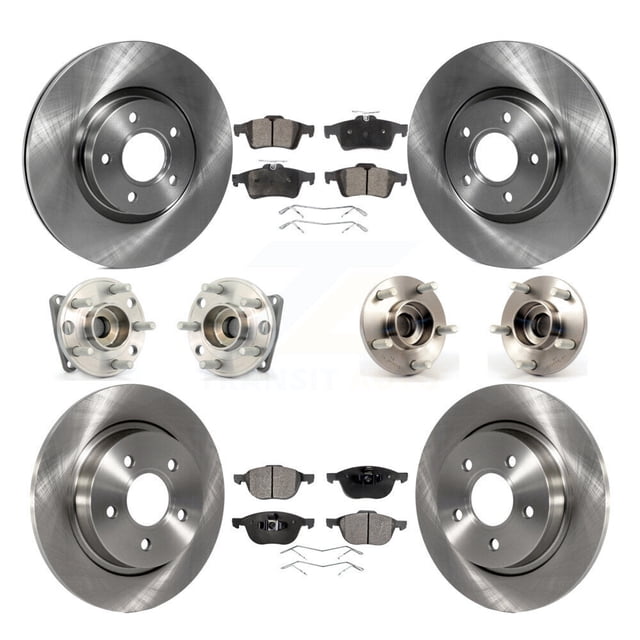 Transit Auto Front Rear Hub Bearings Assembly Disc Brake Rotors and Semi-Metallic Pads Kit (10Pc) for Car 2005-2010 Volvo S40 V50 with 300mm Diameter Rotor AWD - Left Right Side KBB-108973