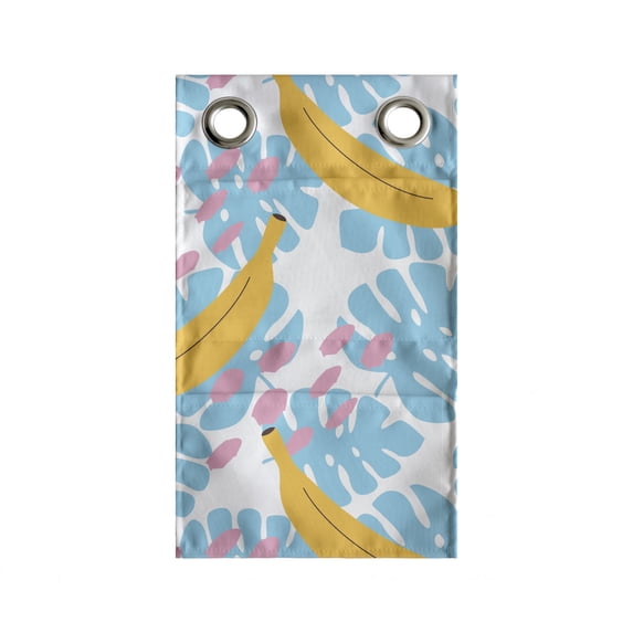 Tropical Hanging Pocket Organizer, Monstera Leaves Bananas and Paint Spots in Pastel Colors Summer Vibes, Printed Polyester Storage Bag with Pockets, 9" x 27", Sky Blue Mustard Blush