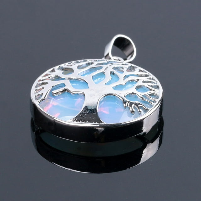Natural Round Gem Stone Kabbalah Tree of Life Necklaces Pendants
