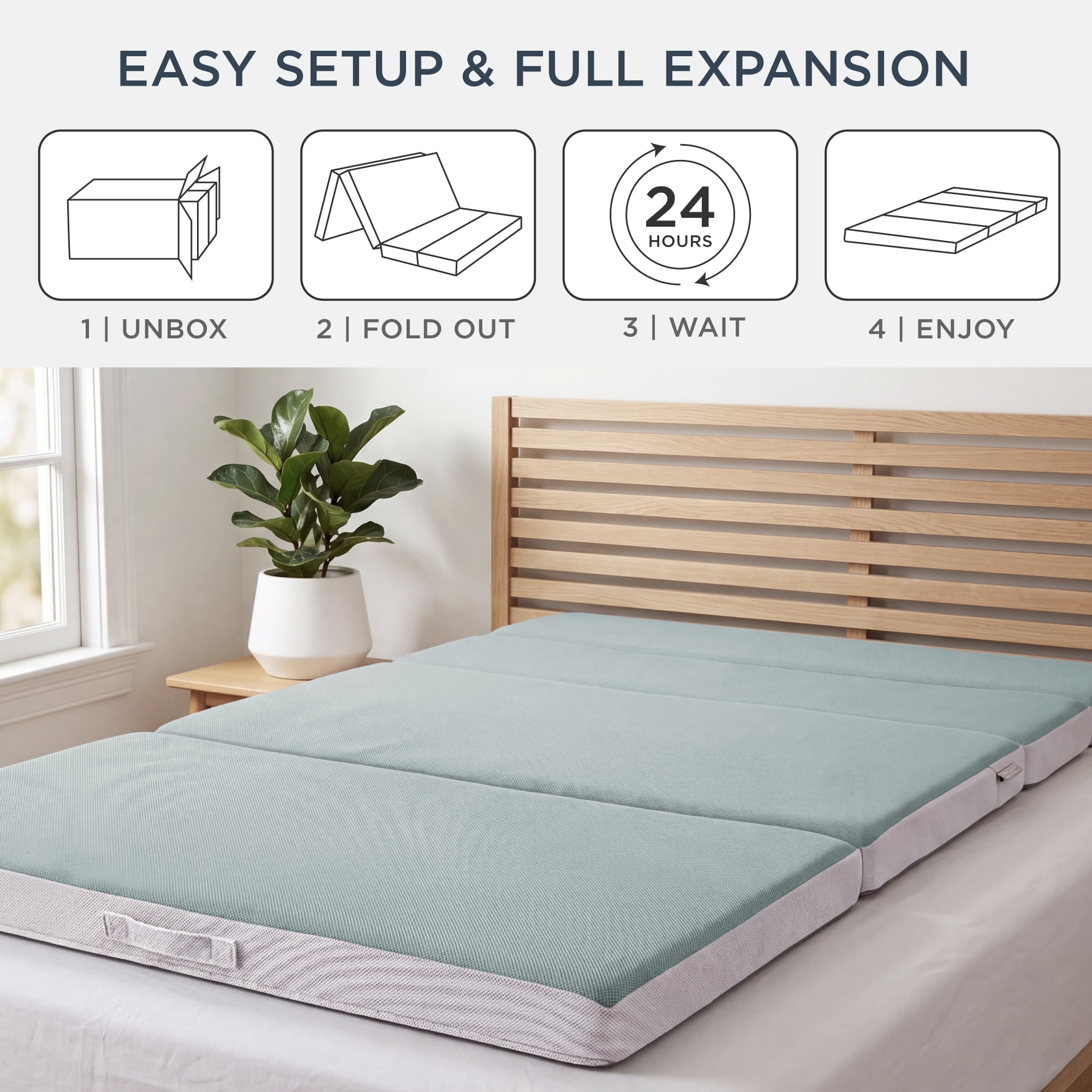 Best Choice Products 4in Thick Folding Portable Twin Tri-Fold Mattress w/ Carry Case, Washable Cover - Seafoam