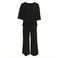 thumbnail image 2 of Enjoytime Women Sets 2 Piece Outfits Solid Color V-Neck Short Sleeve Tops Wide Leg Pants Loungewear Business Work Casual Plus Size Clothing Black L, 2 of 3