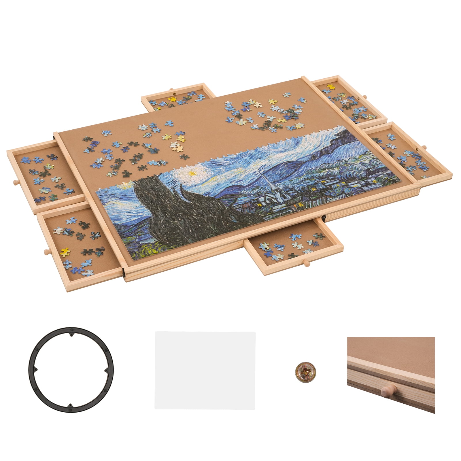 KFFKFF Pine 1000 Piece Pieces Puzzles, Puzzle Board, Puzzle Table, Portable Puzzle Tables，30"x21.6" Rotating Wooden Jigsaw Puzzle Plateau for Adults & Kids & Elder