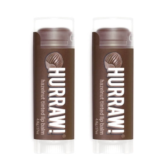 ¡Hurra! Paquete de 2 bálsamos labiales con color de avellana: (tinte marrón transparente) Vegano orgánico, sin crueldad y sin gluten. Ingredientes naturales sin OGM. Sin karité, soja ni palma. Hec