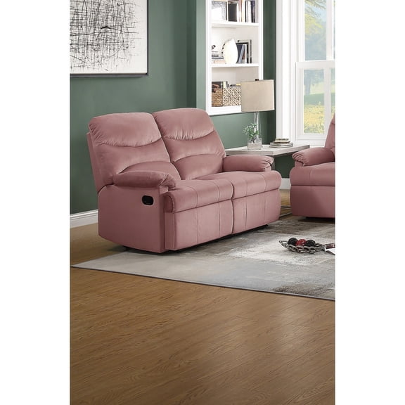 Newboti Furniture Luxurious Velvet Blush Pink Color 2-Seater Manual Recliner Loveseat Couch Manual Motion Plush Armrest Living Room Furniture 1pc Loveseat Couch BN.2422