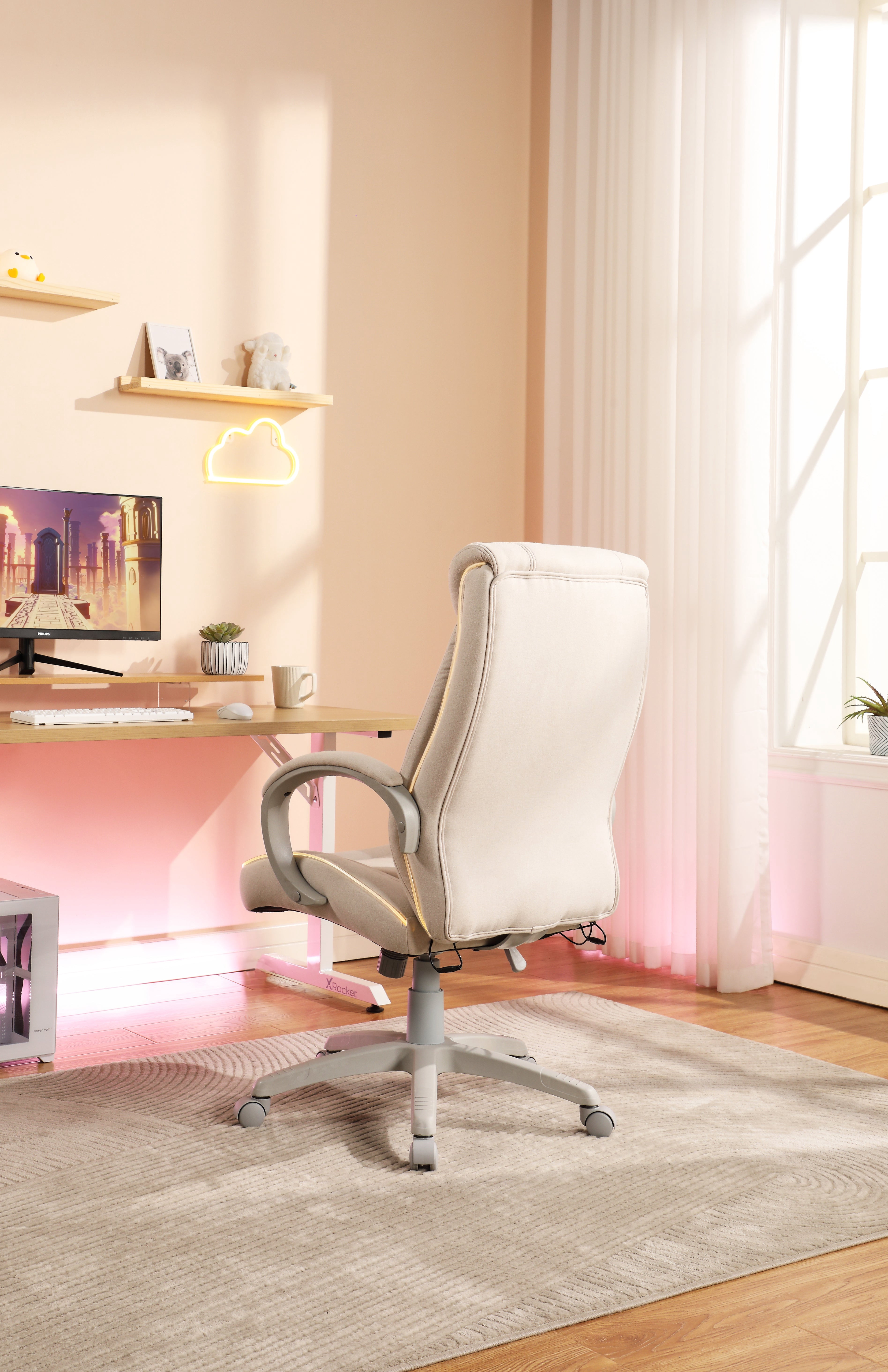 X Rocker Lucent PC Gaming Chair with LED Lighting, Cream