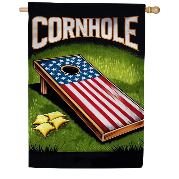 America Forever Cornhole Game House Flag, 28 x 40 inch Double Sided, Patriotic Sports Banner, Summer Game Decor, Outdoor Yard Party Flag