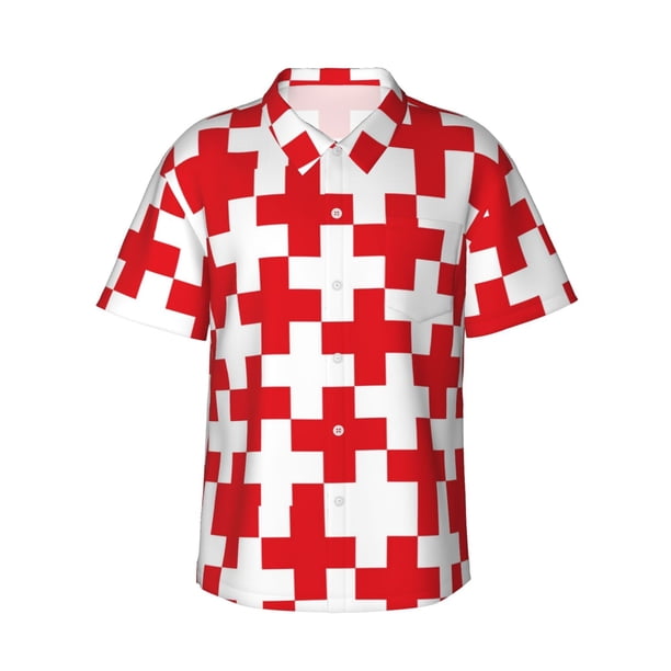 Balery Red Cross 1 Camisas hawaianas de manga corta para hombre, camisas playeras de corte holgado, camisas de vacaciones con botones,X-Large