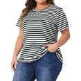 thumbnail image 2 of DARING DIVA Women's Plus Stripe Short Sleeve Crew Neck Rainbow T-Shirt 3X Black White, 2 of 6
