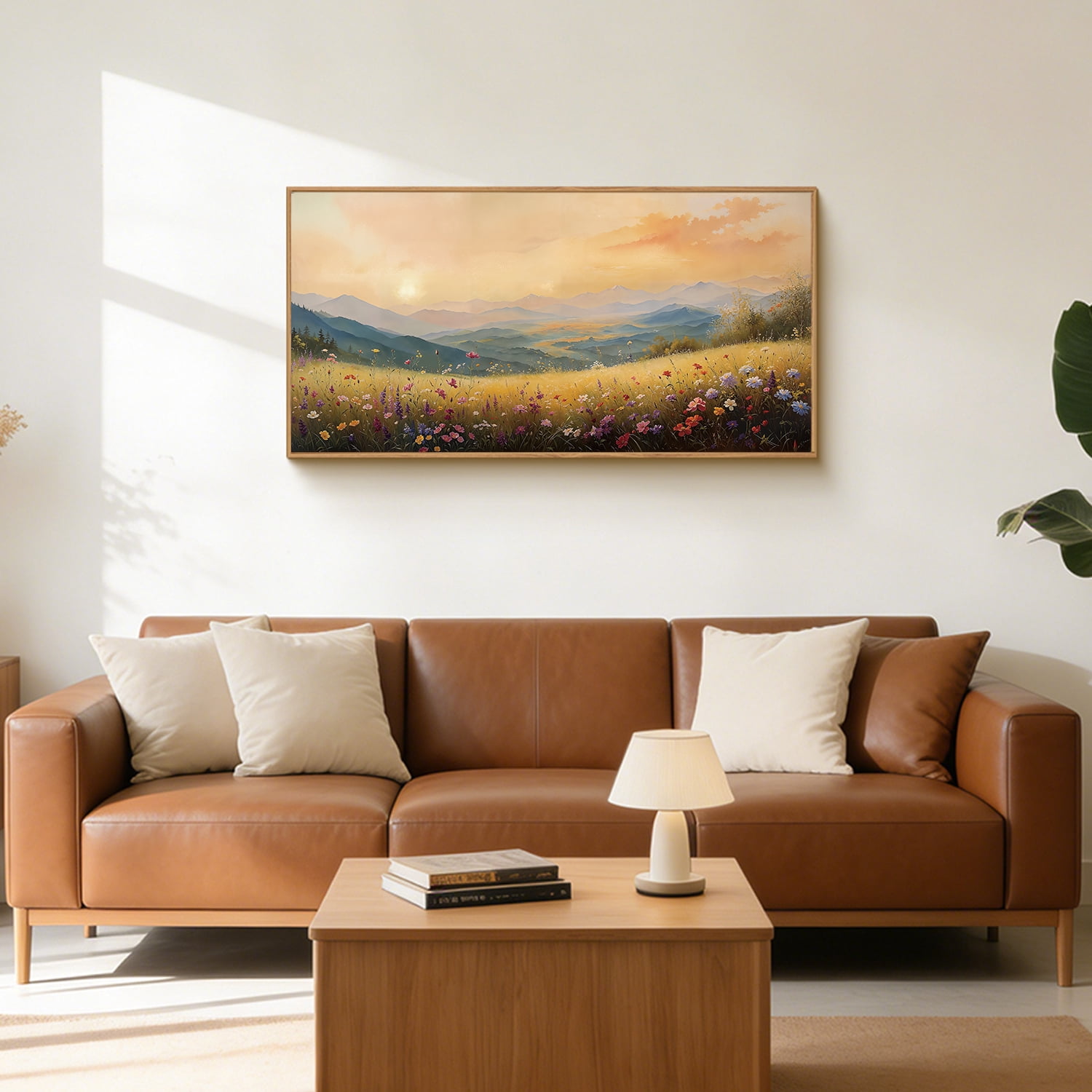 TOARTi Wildflowers Field Canvas Wall Art Boho Floral Framed Painting Vintage Nature Landscape Prints for Living Room Bedroom Office 20x40 Inch