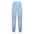 thumbnail image 5 of Cagogo Women Harem Elastic Waist Trousers with Pockets Polka Dot Casual Loose Long Pants Travel Beach Summer Lounge Palazzo, Light Blue 2XL, 5 of 5