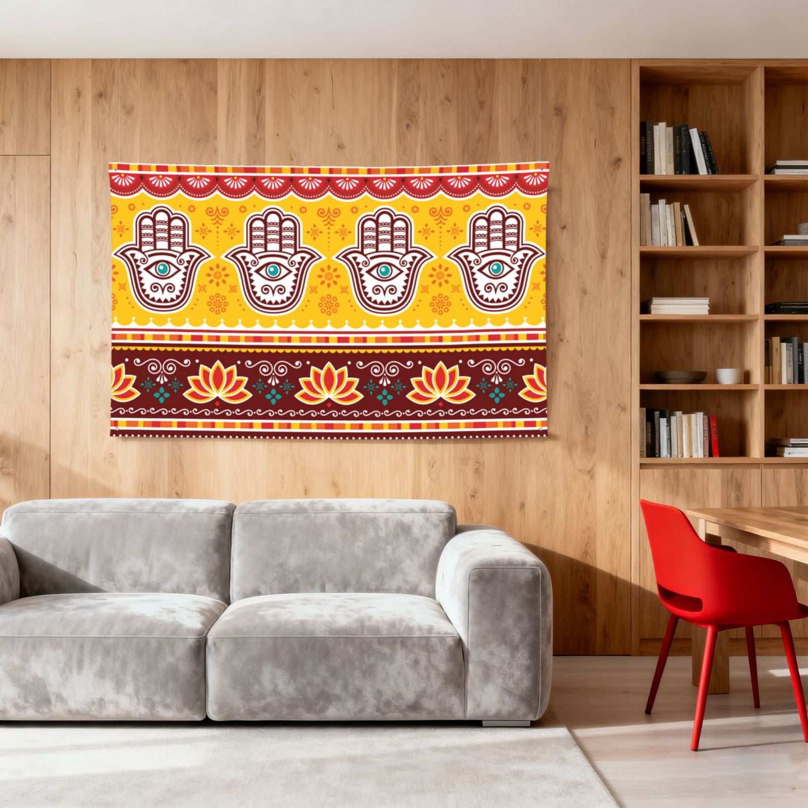 Pakistani Indian Evil Eye Hamsa Hand Four Hole Decorated Banner Flag for Garden Yard Home Decoration Indoor Outdoor 4x6 Ft