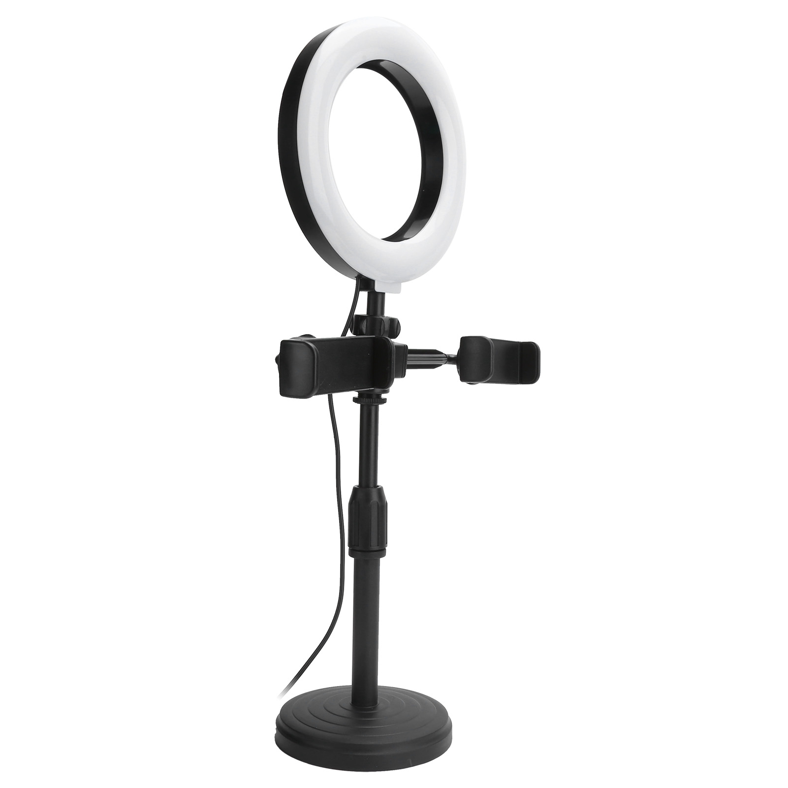YAHHU 6in LED Ring Light Stand with Dual Mobile Phone Clips Bracket, Professional Desktop Live Stream Makeup Selfie Video Fill Light, Adjustable Desk Holder (19.0x18.0x7.0 in / 48.2x45.7x17.7 cm)