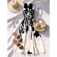 thumbnail image 3 of Women's Sleeveless V-Neck Waist-Twist Floral Midi Dress, Black & White Print, Flared Summer Dress, 3 of 6