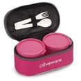 thumbnail image 5 of oliveware Double Decker Lunch Box Tiffin, 3 Containers with Plastic Spoon & Fork (2x300ml & 450ml), 100% Leak Proof & BPA Free - Pink, 5 of 5