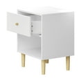 thumbnail image 5 of Hassch Modern Small Nightstand in White, Storage Bedside Table with 1 Drawer & 1 Shelf, Pine Wood Legs, for Kids Teens Adults, 17.72"L x 14.96"W x 23.23"H, 5 of 8