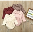 thumbnail image 2 of Styles I Love Infant Baby Girls Ribbed Long Sleeve Collar Romper Holiday Autumn Dressy Bodysuit (Ivory, 6 Months), 2 of 7