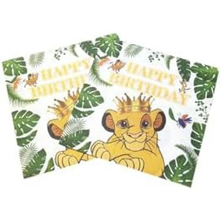 40Pcs Happy Birthday Lion King Beverage Napkins - Add a Roaring Touch to Your Celebrations with Our Vibrant, Themed Napkins 6.5"", Green, GGX-2406391