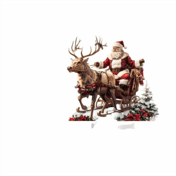 Christmas Decor Santa Riding in a Sleigh with Reindeers, 2D Flat Arcrylic Christmas Tabletop Decoration for Party Home Office Shelf Door
