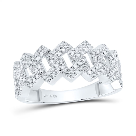 925 Sterling Silver Natural Diamond Men's 10mm Flat Cuban Link Pinky Ring 3/8 CT