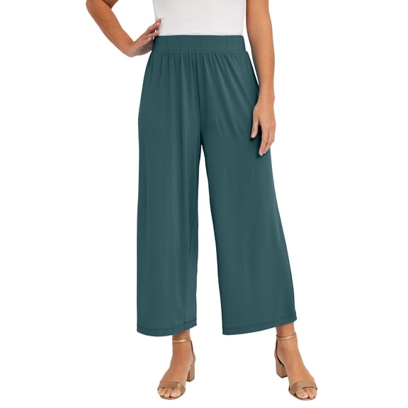 Jessica London Women's Plus Size Stretch Knit Wide Leg Crop Pant