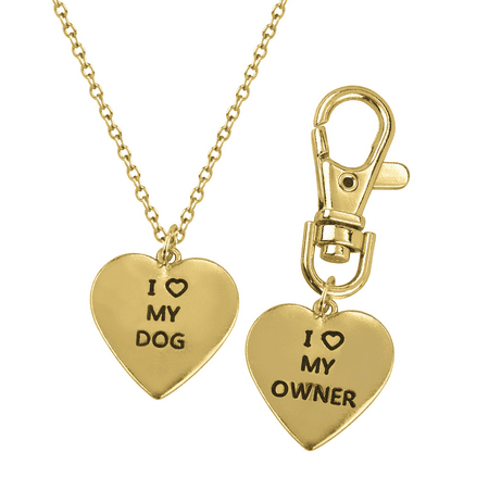 Lux Accessories I <3 Love My Dog Owner Best Friends BFF Pendant Necklace Matching Tag Collar Keychain