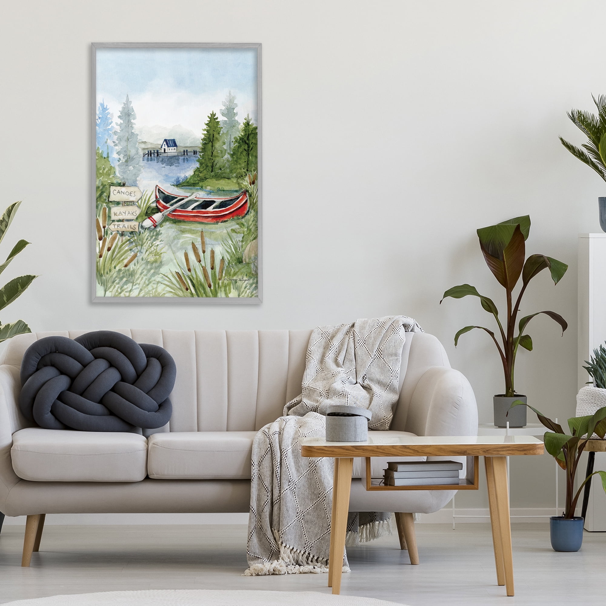 Stupell Industries Canoe On Lake Gray Framed Giclee Art, design by Susan Winget