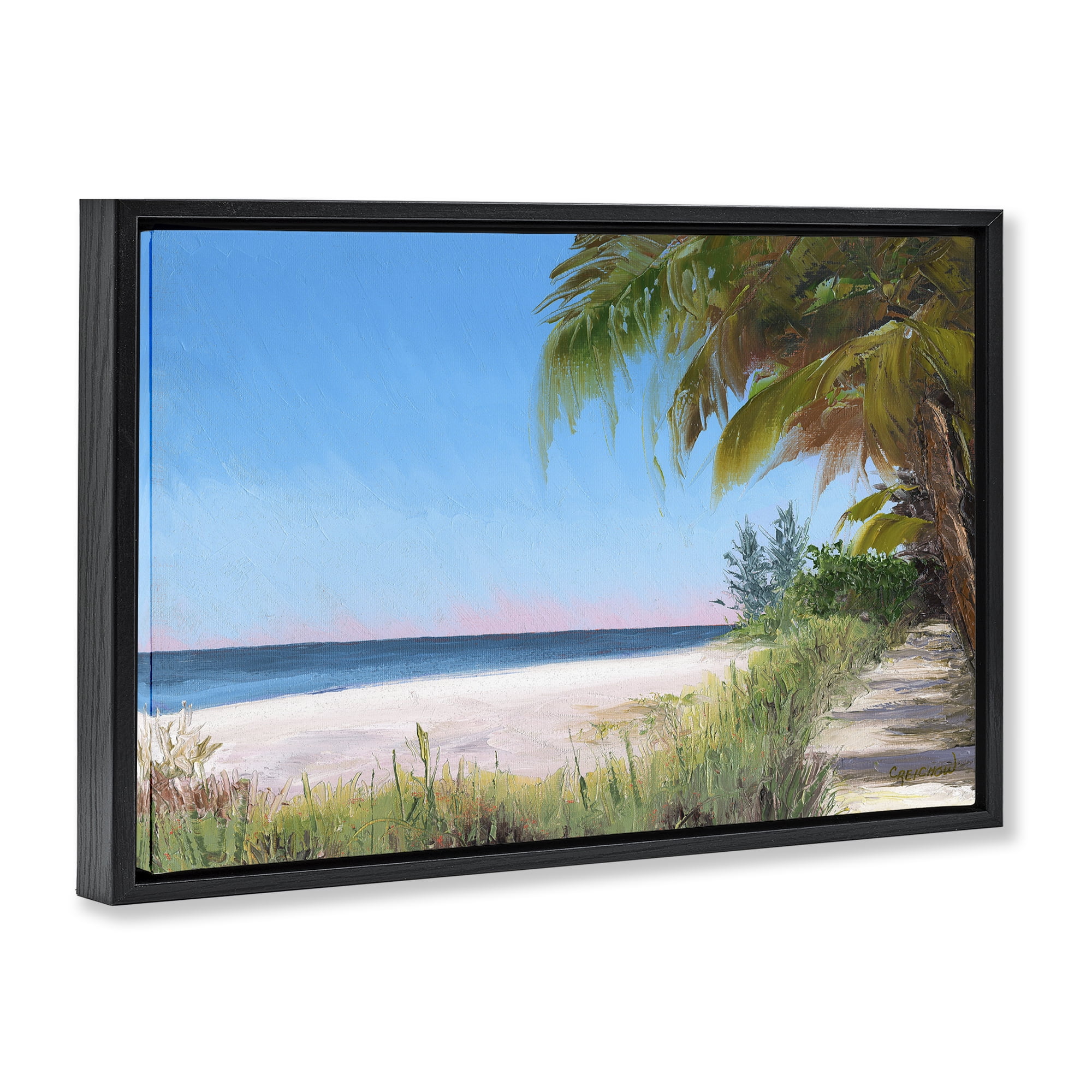 Stupell Industries Tropical Shady Path Landscape & Nature Painting Black Floater Framed Canvas Art Print Wall Art, 25 x 17