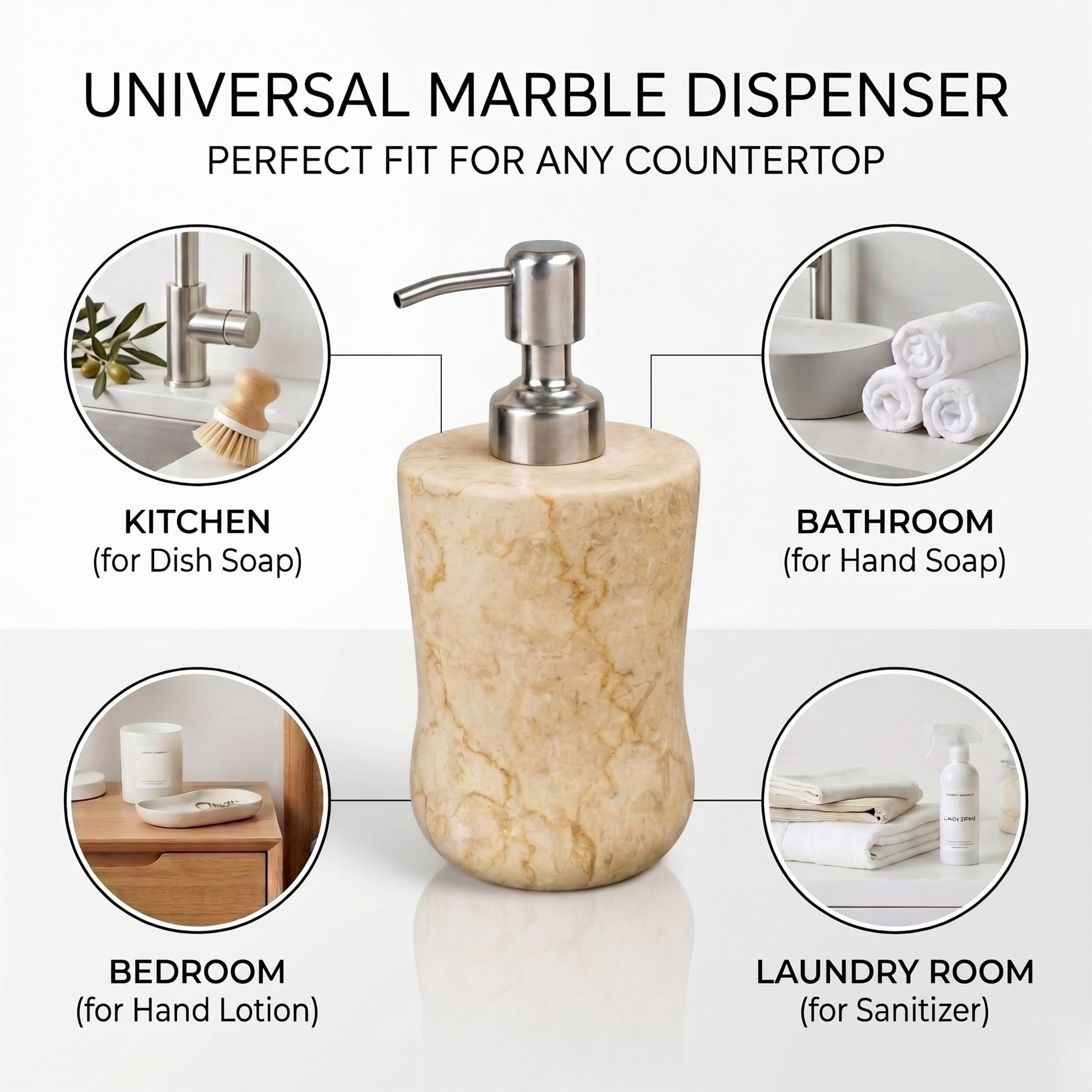 Creative Home Curvy Collection Polished Finish Champagne Marble 8 oz Freestanding Soap Dispenser