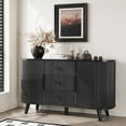 thumbnail image 3 of Lumiinofami 47" Sideboard Buffet Cabinet with 2 Sliding Tambour Doors and 3 Drawers, Curved Fluted Storage Cabinet with Adjustable Shelves for Living Room, Entryway, Hallway, Black, 3 of 15