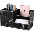 thumbnail image 2 of Multifunctional Desktop Leather Finishing Storage Box, Light Luxury Marble Square Pen Holder, Black, 2 of 4