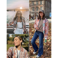 thumbnail image 5 of Women's Cropped Floral Quilted Jacket Cardigan Printed Lightweight Open Front Padded Puffer Coat, 5 of 7