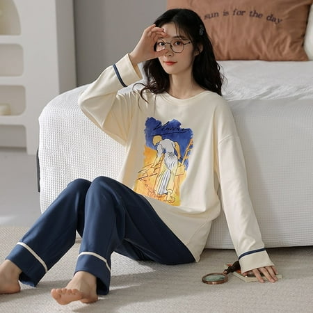 

QWZNDZGR Autumn 100% Cotton Pajama Sets Women Pyjamas Floral Print Sleepwear Yellow Loungewear Pijama Mujer Nightsuits Homewear Fashion