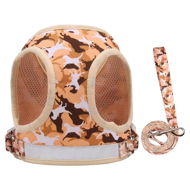 Arnés de malla ajustable con correa para perros pequeños, transpirable y suave. Camuflaje amarillo S
