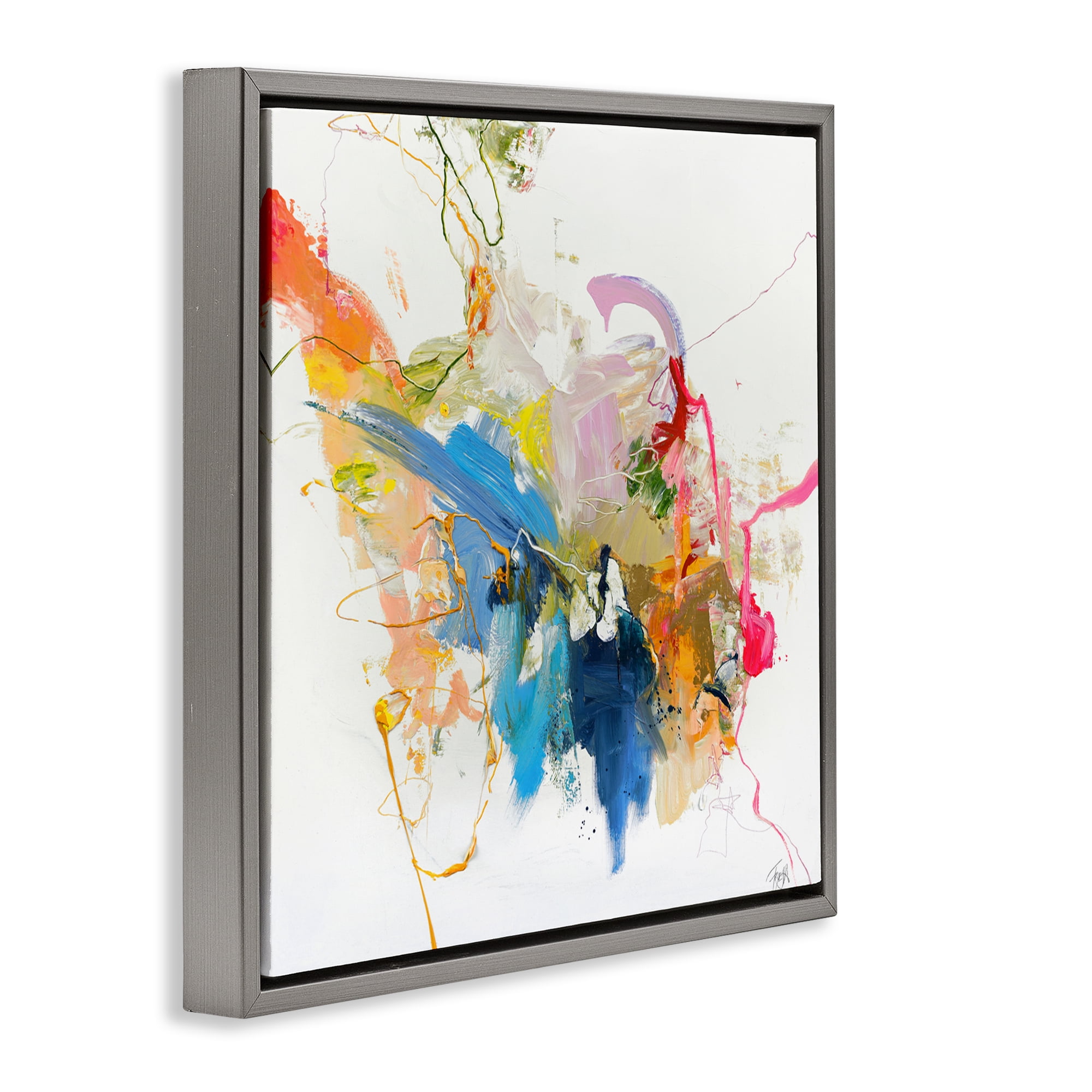 Confident Pink Abstraction Gray Framed Floater Canvas Wall Art, design by Design Fabrikken