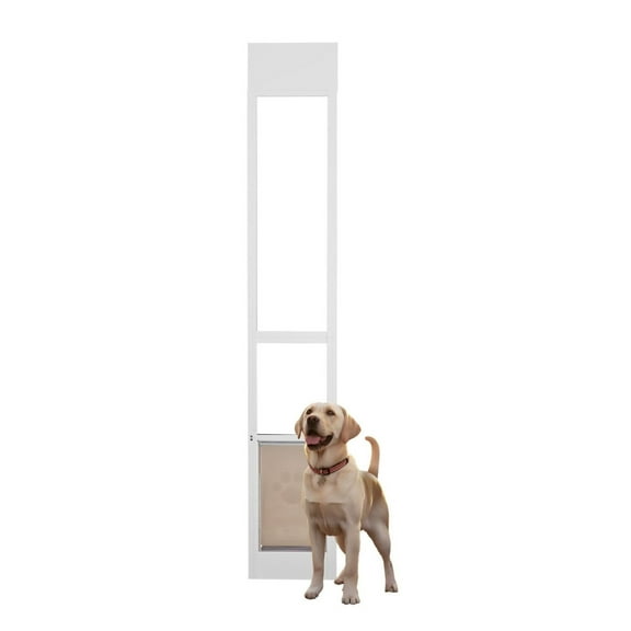Dog Door for Sliding Glass Door 76-80 Inch Adjustable Height, Large Dog Door for Patio Door - Metal Frame, Tempered Glass, Secure Lock