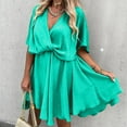 thumbnail image 3 of Bigersell Western Dress for Women Summer Fashion Solid Short Sleeve V-neck Pullover Dress Casual Dress Women's Plus Faux-Wrap Dresses, Style 3232, Green L, 3 of 7