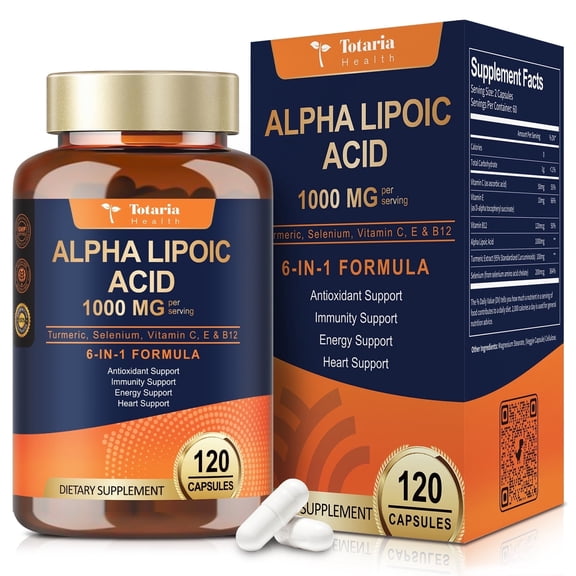 Totaria Alpha Lipoic Acid Supplement - 1000mg ALA for Energy, Antioxidant Support, and Nerve Health - 120 Capsules