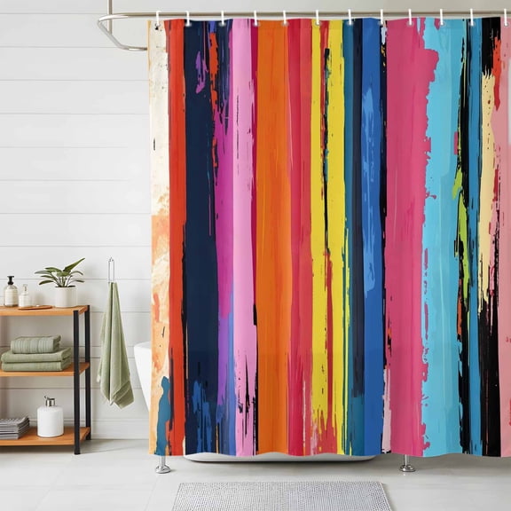 Shower Curtains for Bathroom, Colorful Striped Waterproof Fabric Shower Curtain, Modern Rainbow Abstract Graffiti Art Decorative Bathroom Curtain for Bathtub, 36"x72", No Hooks Included