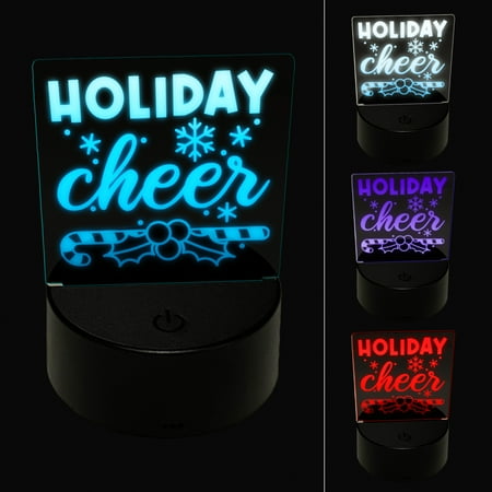

Christmas Holiday Cheer Candy Cane and Holly LED Night Light Sign 3D Illusion Desk Nightstand Lamp