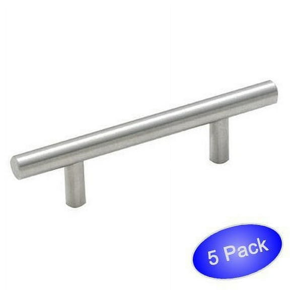 Cosmas 305-030SN Satin Nickel Cabinet Hardware Euro Style Bar Handle Pull - 3" Hole Centers, 5-3/8" Overall Length - 5 Pack