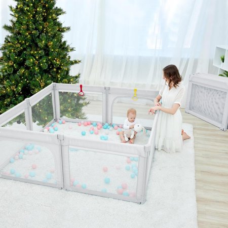 Doradotey Playpen, Adjustable Baby Playpen Foldable Play Pens for Babies and Toddlers Large Baby Fence Play Yard (Light Grey)