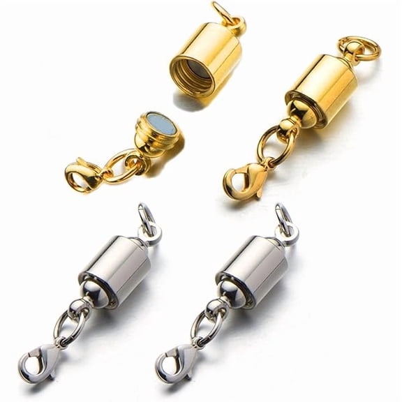 LYH Magnetic Jewelry Clasps for Necklace Bracelet, Screw-in System Lobster Clasp, Silver/Gold 4pcs